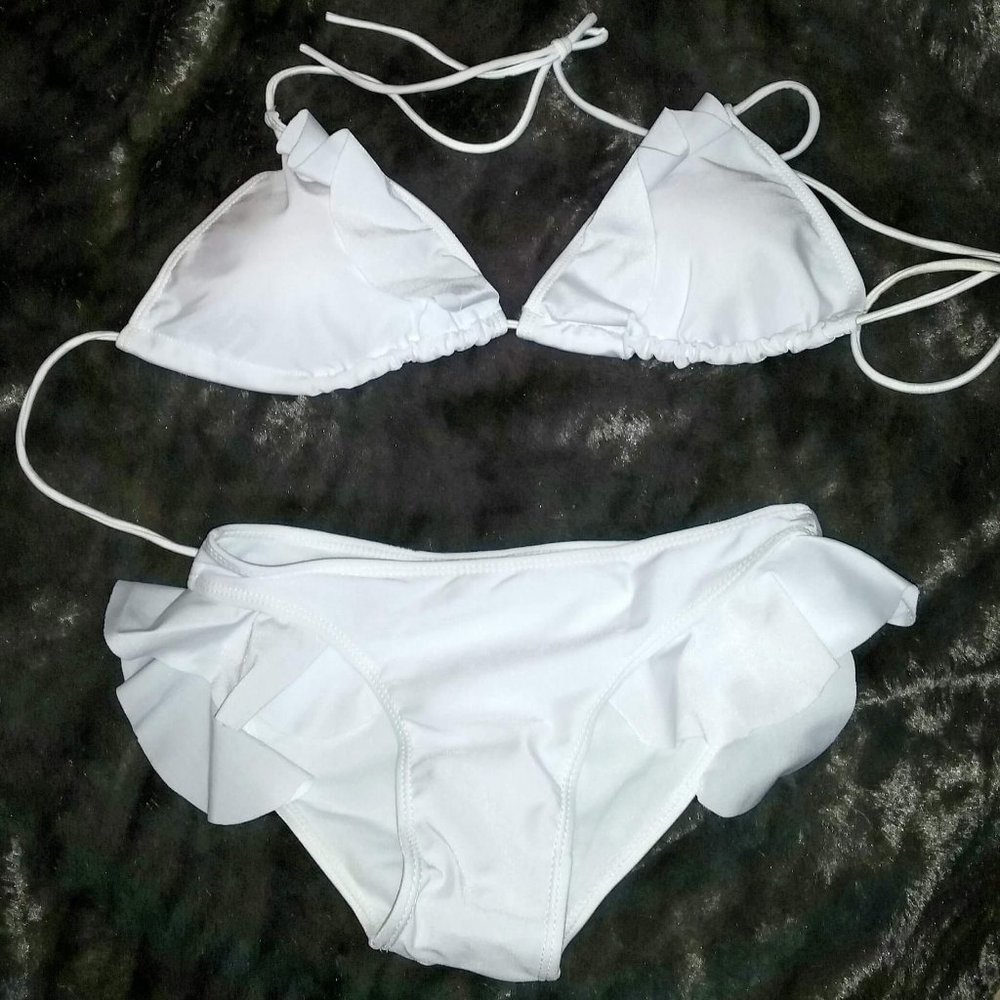 New White Bikini with Ruffles